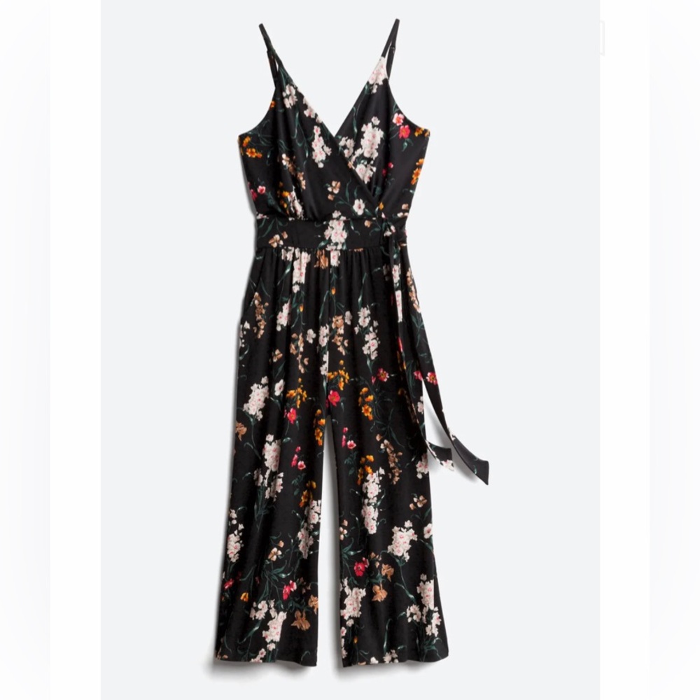 NWT Kaileigh Rica Knit Crop Jumpsuit Black Floral XS
